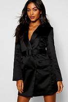 Boohoo Satin Double Breasted Self Belted Blazer Dress