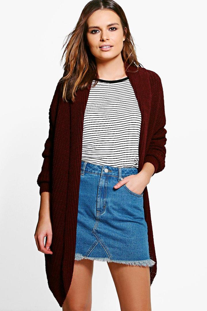 Boohoo Isla Waterfall Cardigan Wine