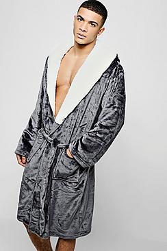 Boohoo Hooded Fleece Robe With Sherpa Lining