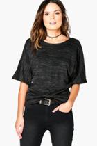 Boohoo Maria Ruched Side Batwing Knit Top Charcoal