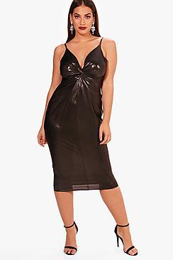 Boohoo Plus Metallic Knot Front Midi Dress