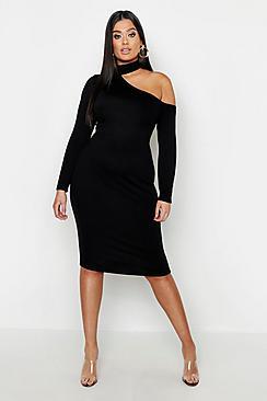 Boohoo Plus High Neck Cut Out Midi Dress