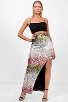 Boohoo Jaclyn Thigh Split Ombre Sequin Maxi Skirt