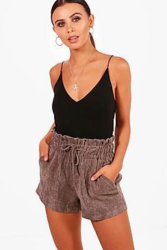 Boohoo Petite Emily Paperbag Waist Cord Short