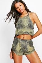 Boohoo Mia Bumble Ladder Side Tank Top Beach Co-ord Set Yellow