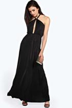 Boohoo Lavinia Metallic Twist Neck Maxi Dress Black