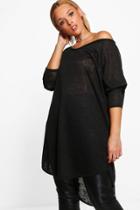 Boohoo Plus Amanda Knitted Off The Shoulder Tee Black