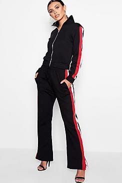 Boohoo Petite Lottie Athleisure Stripe Bomber Tracksuit