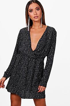 Boohoo Emma Scattered Star Print Tea Dress