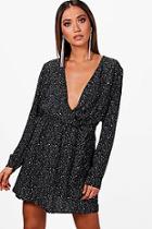 Boohoo Emma Scattered Star Print Tea Dress