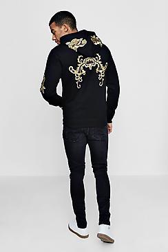 Boohoo Gold Embroidered Zip Through Hoodie