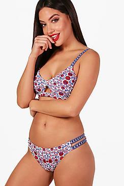 Boohoo Madrid Folk Floral Strappy Triangle Bikini