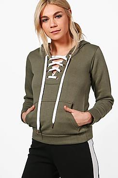 Boohoo Sue Premium Lace Up Hoody