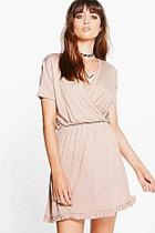 Boohoo Harlow Wrap Front Ruffle Hem Skater Dress