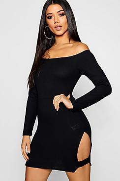Boohoo Long Sleeve Cut Out Rib Dress