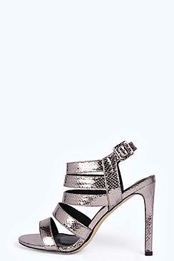 Boohoo Tanya Snake Effect Multi Strap Heels