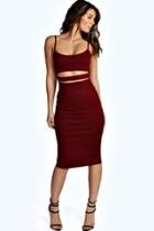 Boohoo Tanya Strappy Cut Out Midi Dress Berry