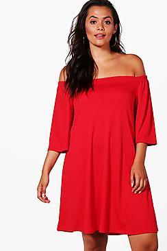 Boohoo Plus Darby Off The Shoulder Swing Dress