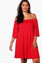 Boohoo Plus Darby Off The Shoulder Swing Dress