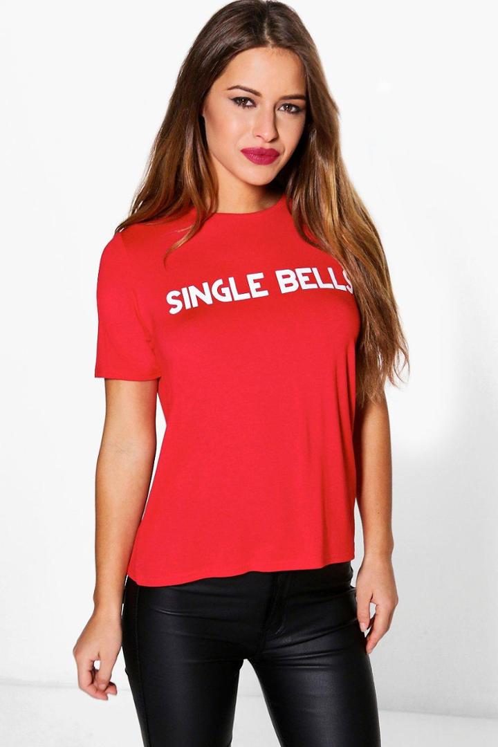 Boohoo Petite Holly Novelty Christmas Slogan Tee Red