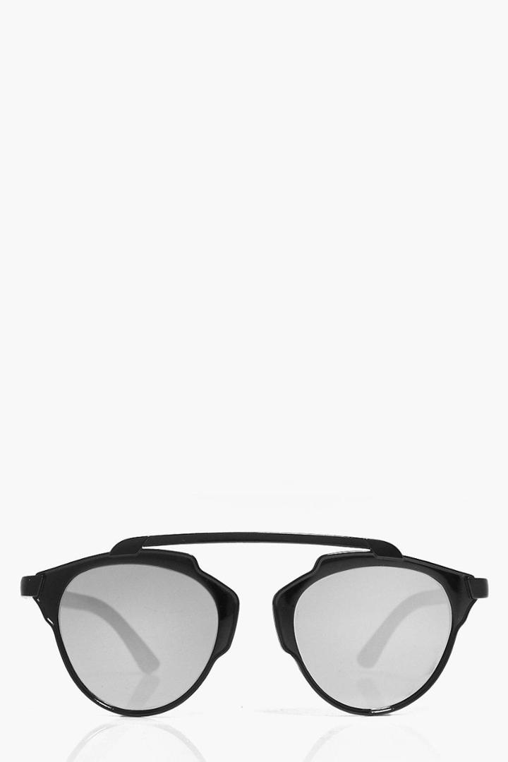 Boohoo Megan Matte Brow Bar Aviator Sunglasses Black
