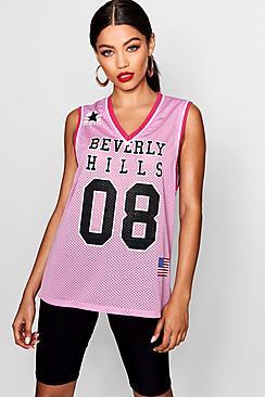 Boohoo Rebecca Oversized Slogan Basket Ball Top