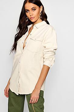 Boohoo Ecru Contrast Stitch Oversized Shirt