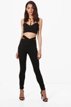 Boohoo Maya Cross Front Crepe Leggings Black