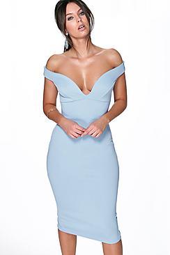 Boohoo Skye Sweetheart Off Shoulder Midi Dress