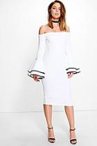 Boohoo Fleur Off Shoulder Flared Sleeve Midi Dress