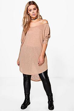 Boohoo Plus Amanda Knitted Off The Shoulder Tee