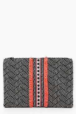 Boohoo Millie Neon Trim Woven Clutch