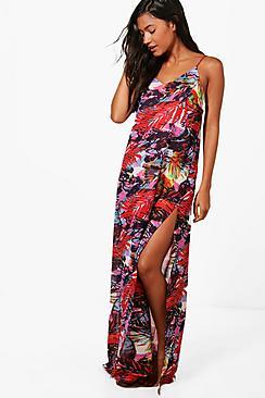 Boohoo Alisha Tropical Leaf Maxi Dress