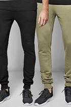 Boohoo Super Skinny Joggers 2 Pack In Black/khaki