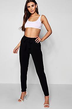 Boohoo Petite Tie Waist Tapered Trouser