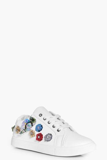 Boohoo Violet Sequin And Embellished Trainer White