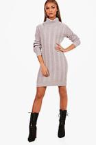Boohoo Maisy Roll Neck Cable Knitted Dress