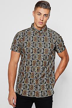 Boohoo Baroque Tile Print Shirt Sleeve Satin Shirt