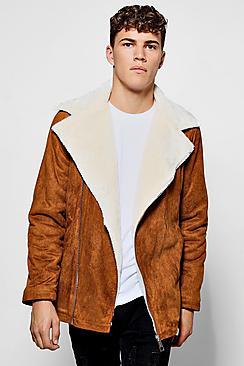Boohoo Faux Fur Lined Suedette Aviator Jacket