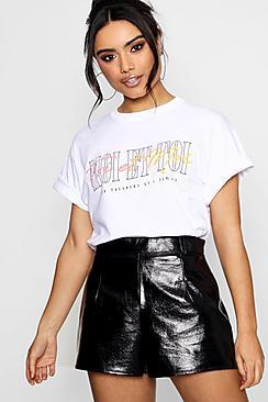 Boohoo Jolie French Slogan Rainbow Tee