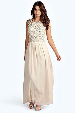 Boohoo Boutique Crina Embellished Top Chiffon Maxi Dress