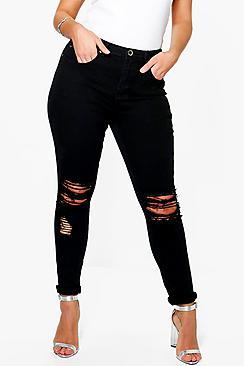 Boohoo Plus Abbi Ripped Knee Stretch Skinny Jean
