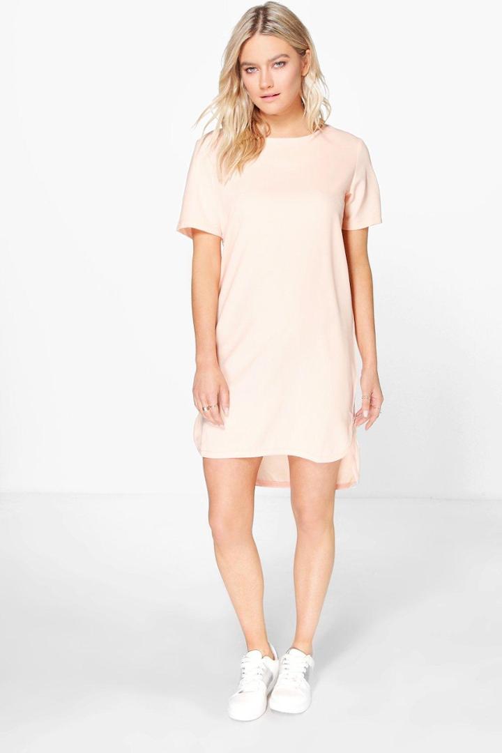 Boohoo Ivy Step Hem Woven Shift Dress Nude
