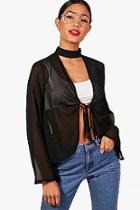 Boohoo Robyn Choker Tie Front Blouse