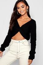 Boohoo Petite Twist Front Crop Jumper