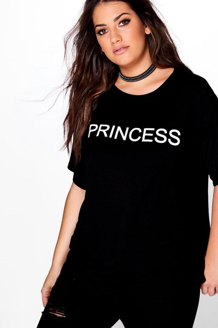 Boohoo Plus Gracie Princess Slogan Tee Black