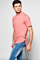 Boohoo T-shirt With Stepped Hem & Side Lace Pink