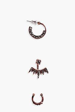 Boohoo Lily Diamante Hoop Set
