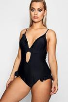 Boohoo Plus Lois High Leg Ruffle Detail Swimsuit