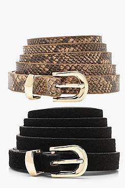 Boohoo Plus 2 Pack Snake & Suedette Belt